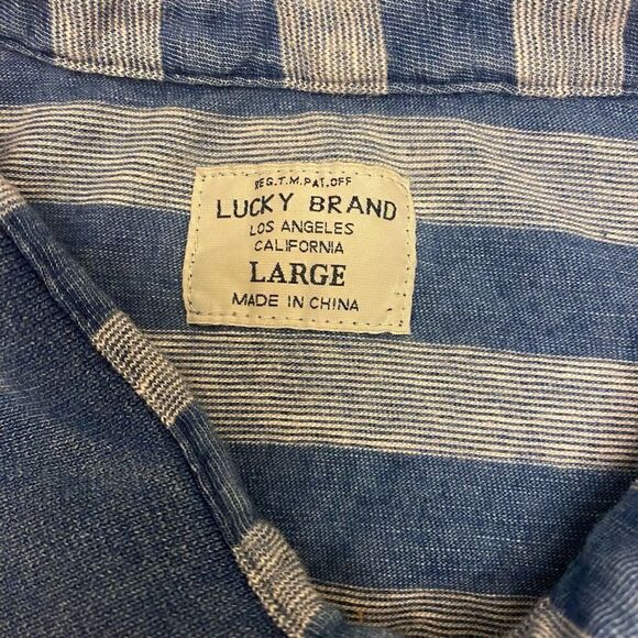 Lucky Brand‎ Short Sleeve Blue Stripe Polo Shirt Size L - Picture 10 of 13